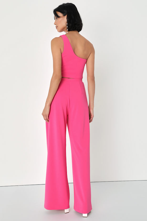 Amor and Beyond Hot Pink One-Shoulder Two-Piece Jumpsuit - thumbnail 4