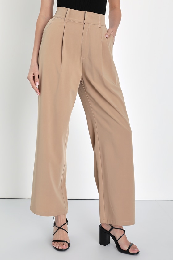 Taupe Trouser Pants High Waisted Pants Wide Leg Pants Lulus