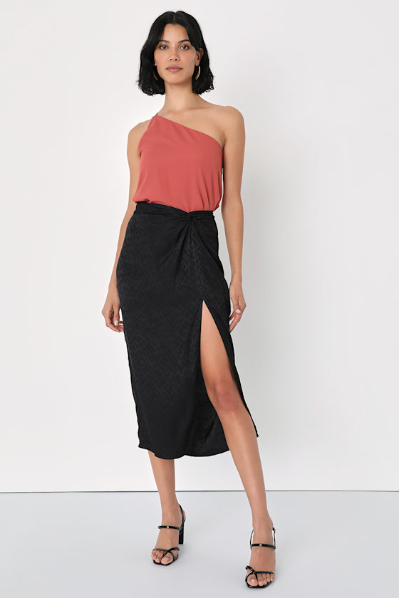 Made in USA Midi Skirt with Front Knot and Slit main image 0