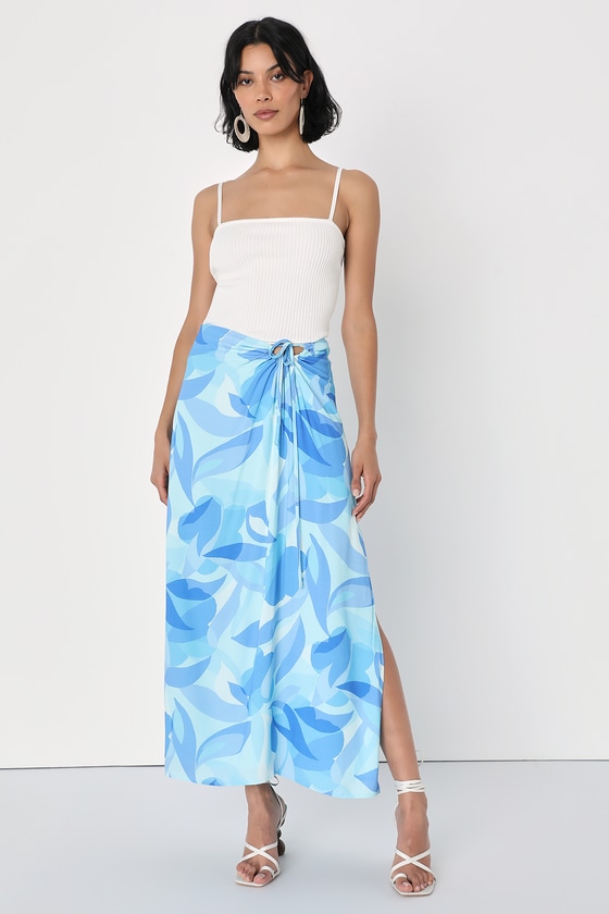 Lulus Tropical Energy Blue Multi Abstract Print Keyhole Maxi Skirt