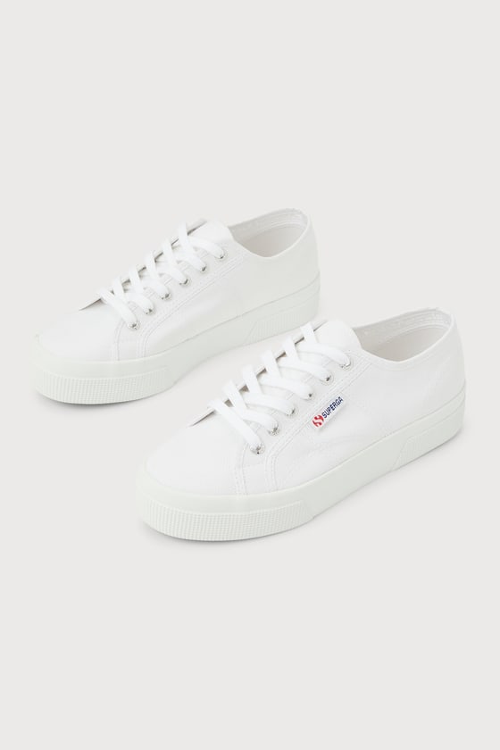 Shop Superga 2740 White Canvas Platform Sneakers