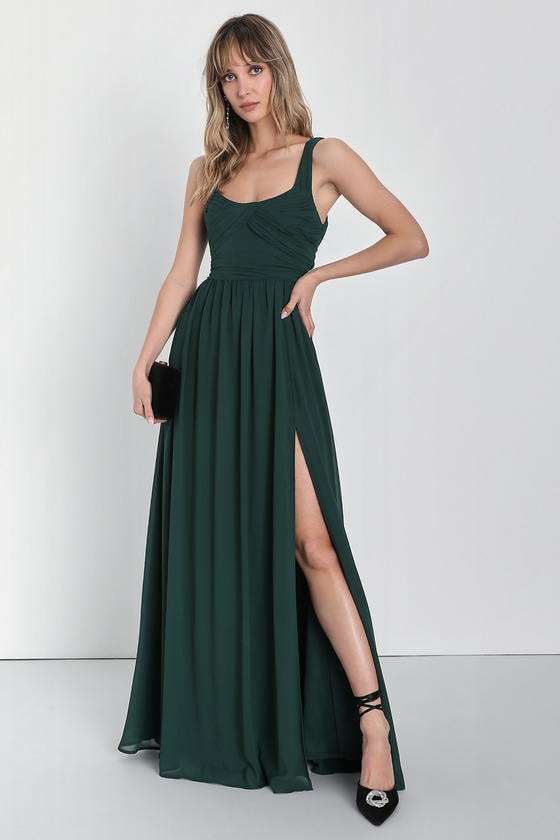 Emerald Green Pleated Dress - Chiffon Maxi Dress - Sexy Dress - Lulus