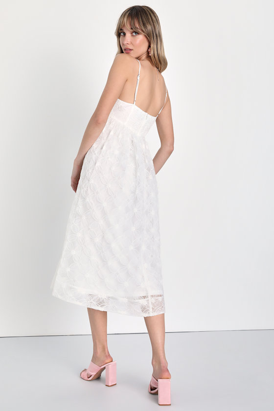 Radiate Elegance Ivory Tulle Floral Applique Babydoll Midi Dress 4