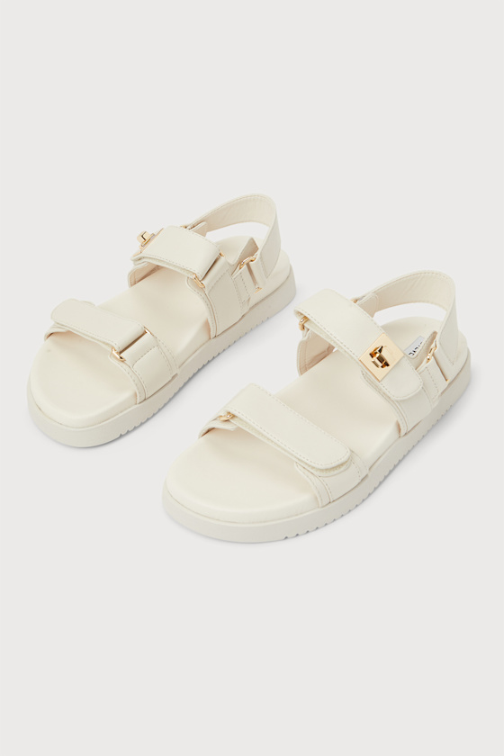 STEVE MADDEN MONA BONE LEATHER BUCKLE SANDALS