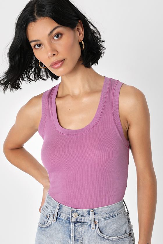 Free People UNeck Tank Purple Ribbed Tank Top Sleeveless Top Lulus