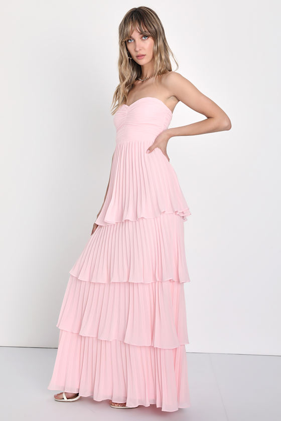 Pink Maxi Dress - Pleated Maxi Dress - Strapless Tiered Dress - Image 3
