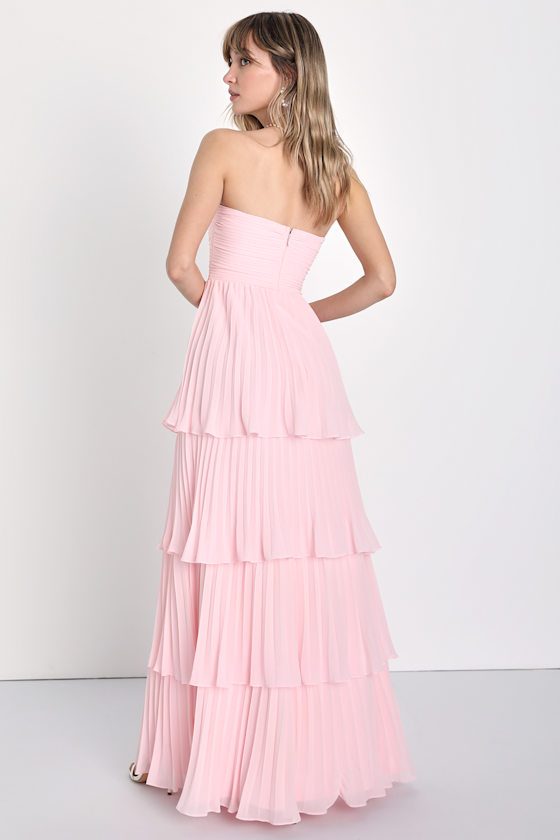 Pink Maxi Dress - Pleated Maxi Dress - Strapless Tiered Dress - Image 4