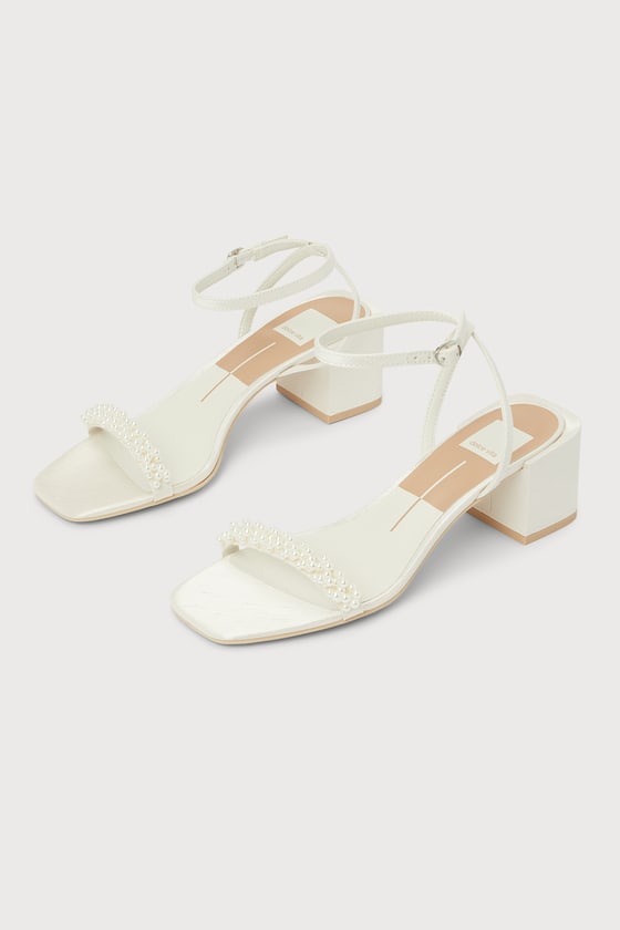 Shop Dolce Vita Zalima Vanilla Pearl Satin Ankle Strap High Heel Sandals In White