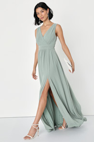 Thoughts of Hue Sage Brush Surplice Maxi Dress