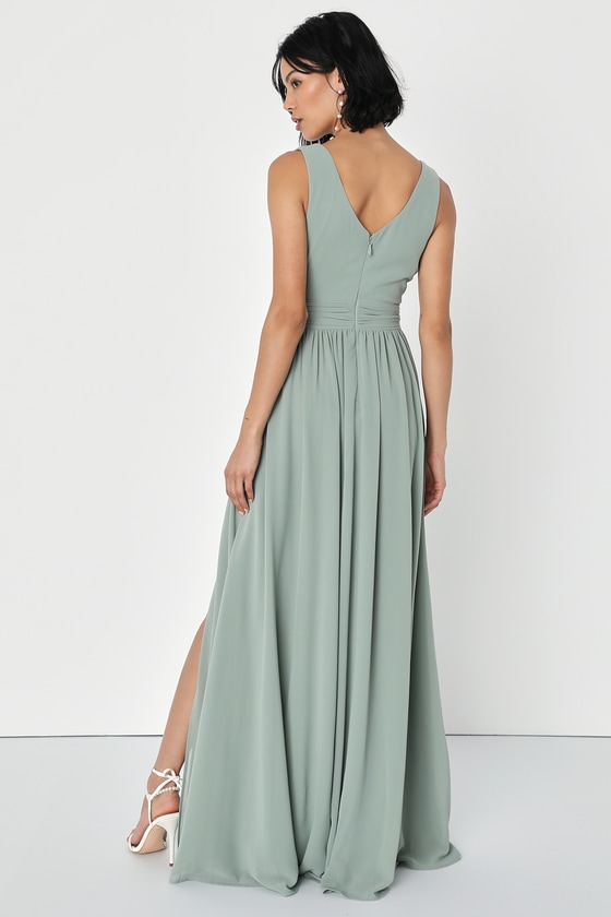 Sage Brush Surplice Dress - Sleeveless Maxi Dress - Gown - Lulus