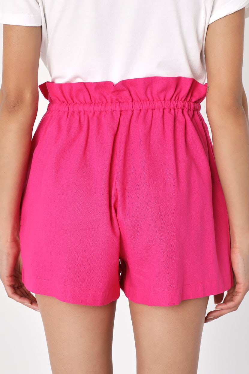 Lulus Pink Shorts Hot - Linen-Blend Shorts - Pink Paperbag - Shorts