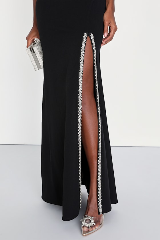 Absolutely Sensational Black Rhinestone One-Shoulder Maxi Dress 2