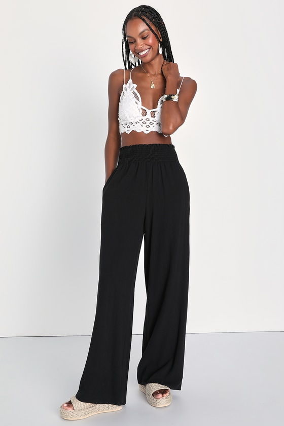 Lulus Hit The Breeze Black Smocked Wide-leg Pants