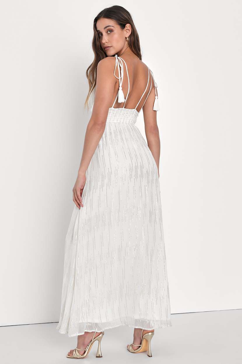 White Sundress - Gold Lurex Maxi Dress - Tie-Strap Maxi Dress - Lulus