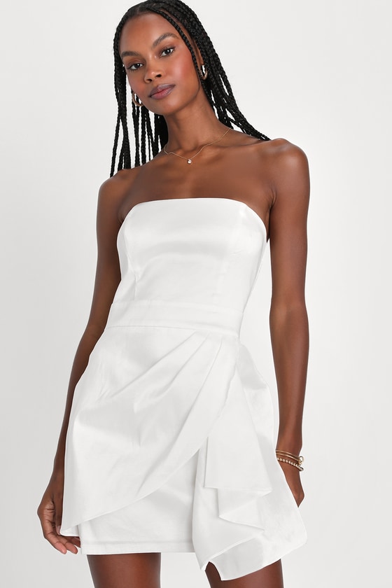 Ivory Strapless Mini Dress - Bodycon Mini Dress - Taffeta Dress - Lulus