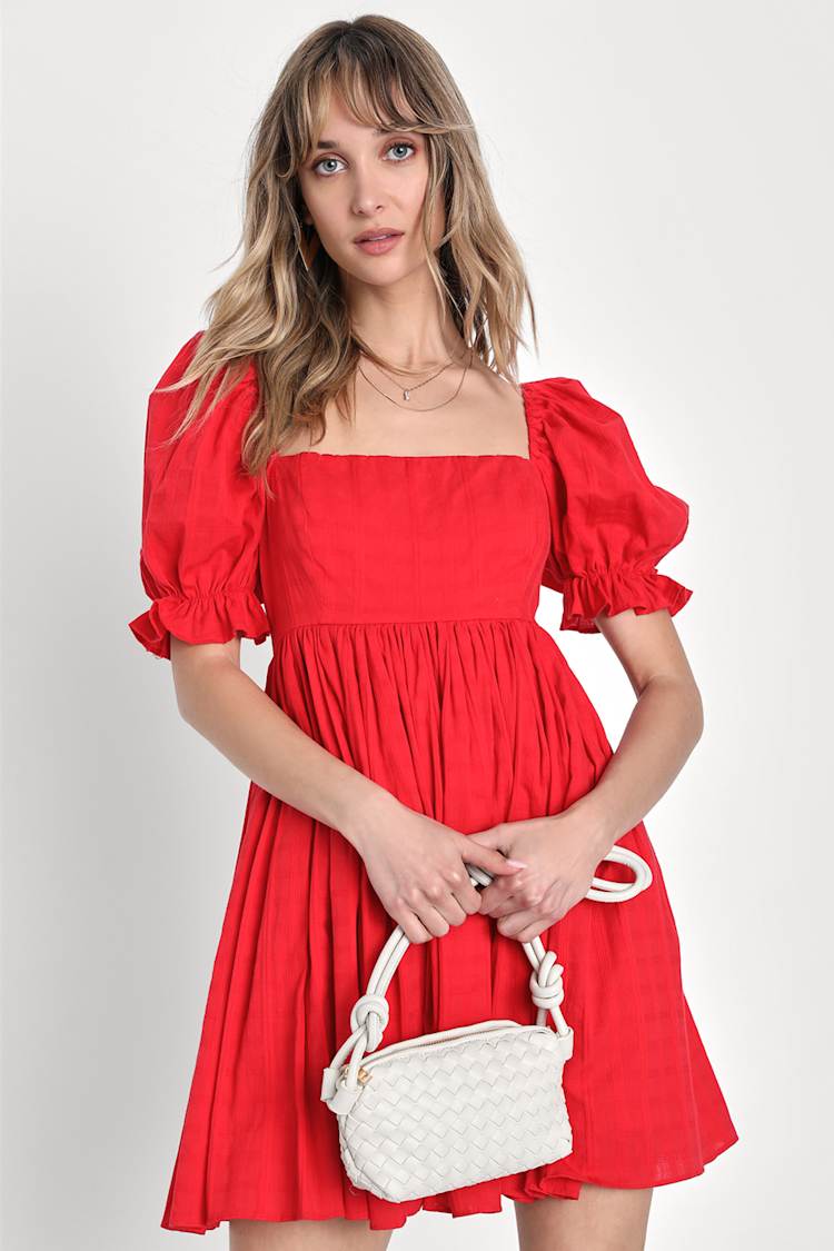 fitted lace wedding dress A Line Babydoll Dress w/ Sheer Sleeves – Thrift On the Ave main image 0