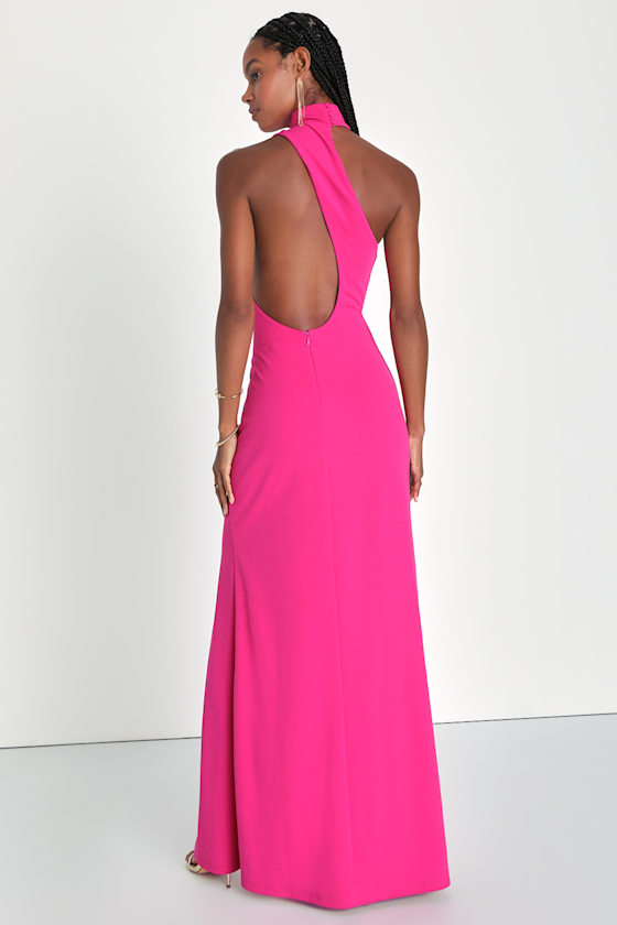 Pink Asymmetrical Maxi Dress - Halter Maxi Dress - Cutout Dress - Image 4