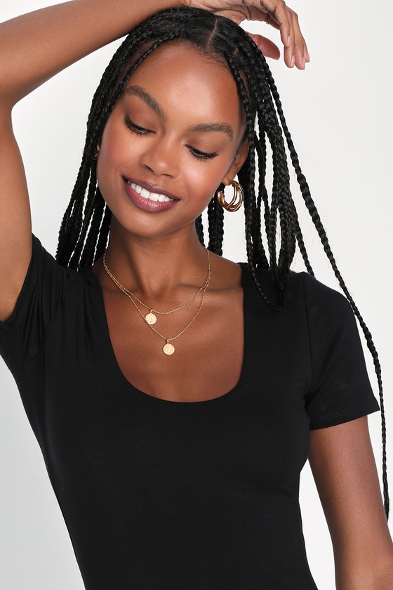Lulus Basically Effortless Black Short Sleeve Scoop Neck Top