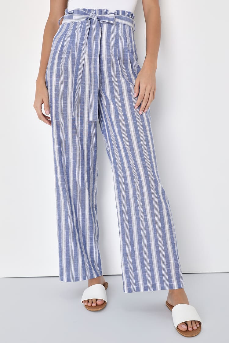 Blue and White Striped Pencil Pants Narrow Leg Pants Straight Leg Pants  Fair Trade, Gift for Her 