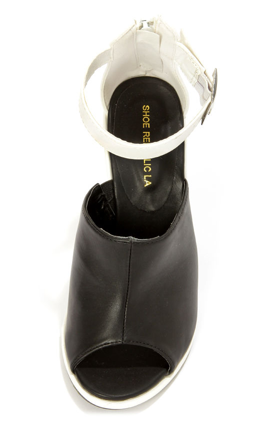 Shoe Republic LA Joan Black and White Peep Toe High Heels - $43.00