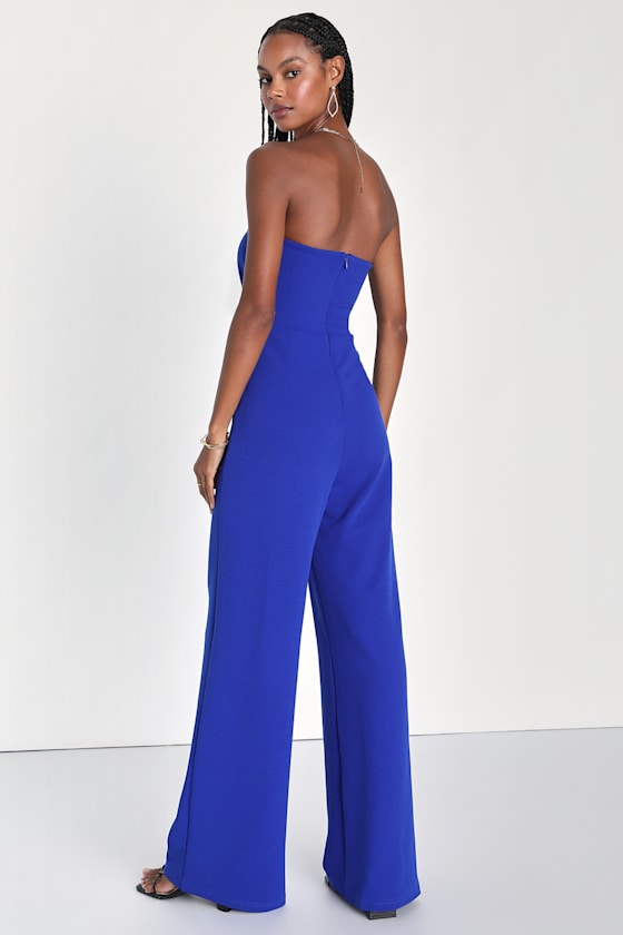 Ready to Impress Cobalt Blue Strapless Tie-Front Jumpsuit 2