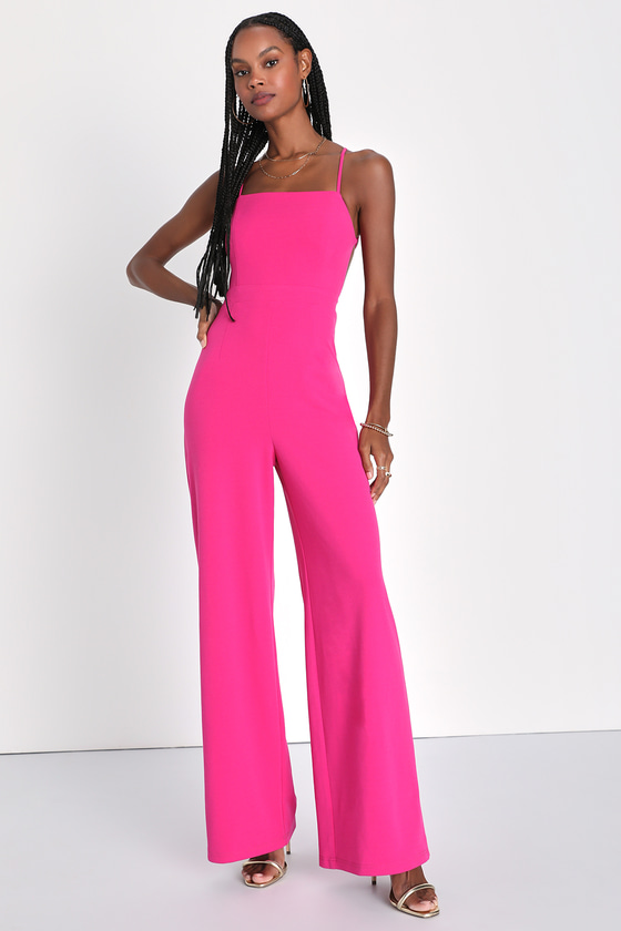 Flirty Hot Pink Jumpsuit - Lace-Up Jumpsuit - Backless Jumpsuit - Lulus