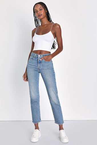 Wedgie Straight Fade Medium Wash High-Rise Cropped Jeans 1