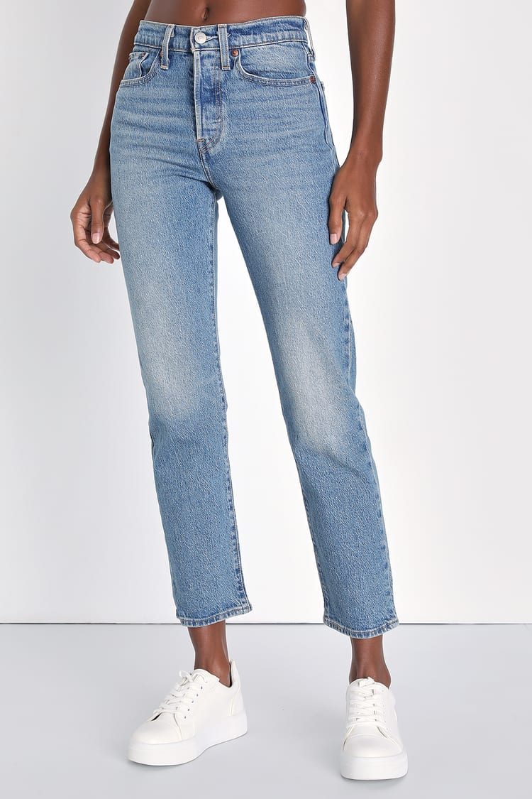 Wedgie Straight Fade Medium Wash High-Rise Cropped Jeans