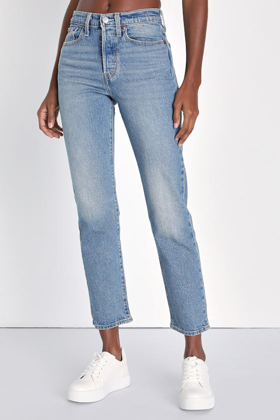 Wedgie Straight Fade Medium Wash High-Rise Cropped Jeans 2