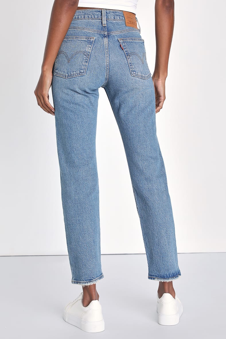 Wedgie Straight Fade Medium Wash High-Rise Cropped Jeans