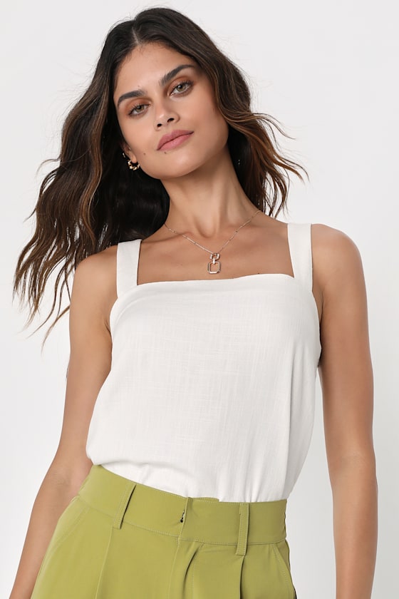 Breezy Arrival White Cropped Linen Tank Top 1