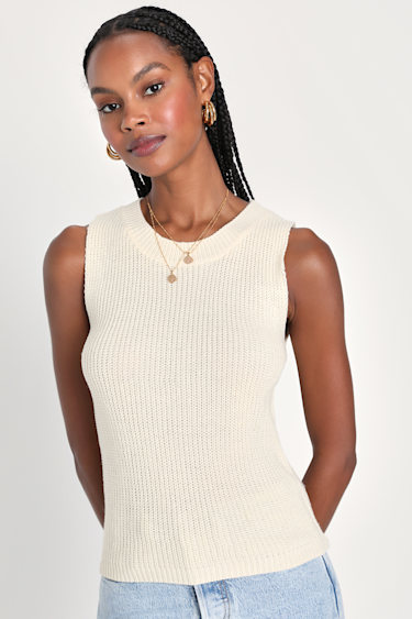 Cream Sweater Tank Top Knit Tank Top Sweater Vest Top Lulus