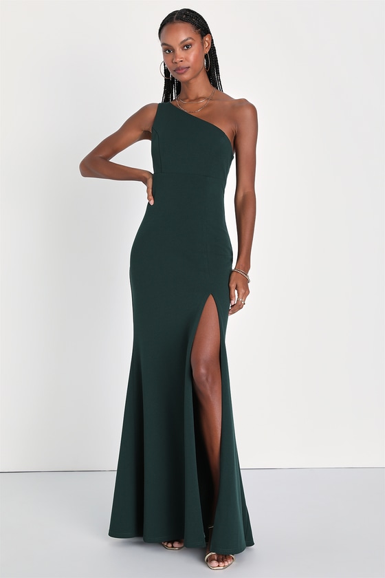 Emerald Green Dress - One-Shoulder Dress - Mermaid Maxi Dress - Lulus