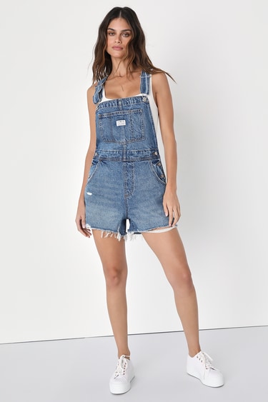 Levi's Vintage Shortall Dark Wash Cutoff Denim Overalls
