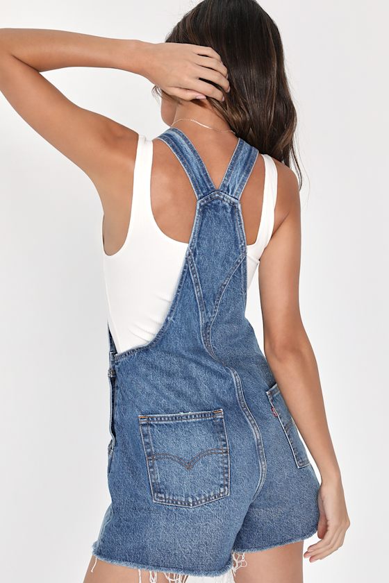 Vintage Shortall Dark Wash Cutoff Denim Overalls 3