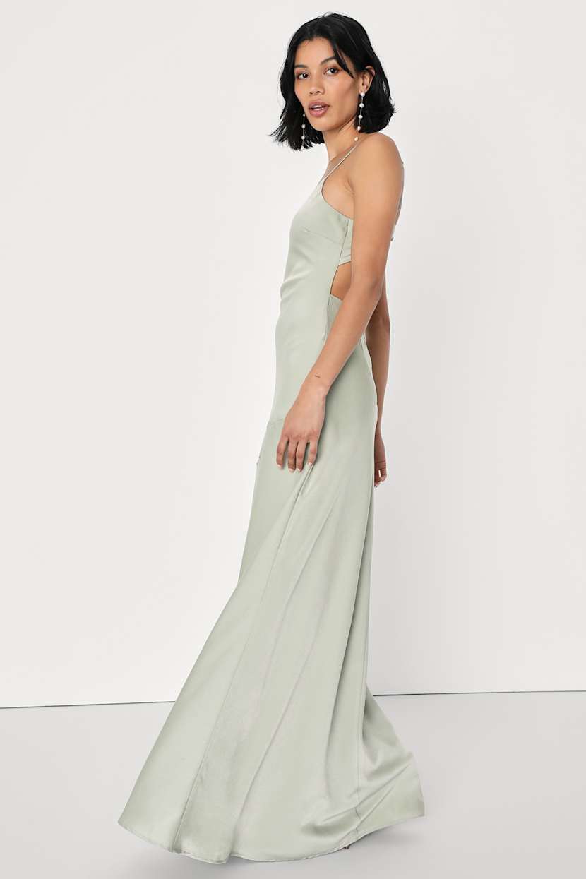 Sage Green Maxi Dress - Satin Maxi Dress - Backless Maxi Dress