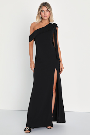grand beauty black ruffled one shoulder mermaid maxi dress Strapless Ruffle Skirt Prom Ball Gown main image 1