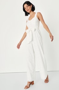 Sweetest Angel Ivory Eyelet Embroidered Tie-Front Jumpsuit