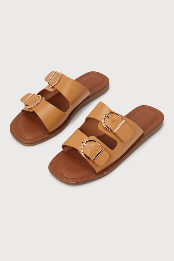 Contoured Soft-Touch Slide Sandals with Oversized Buckle