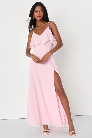Devoted to Beauty Blush Pink Tiered Sleeveless Maxi Dress