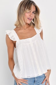 Angelic Sweetie White Ruffled Embroidered Button-Front Top