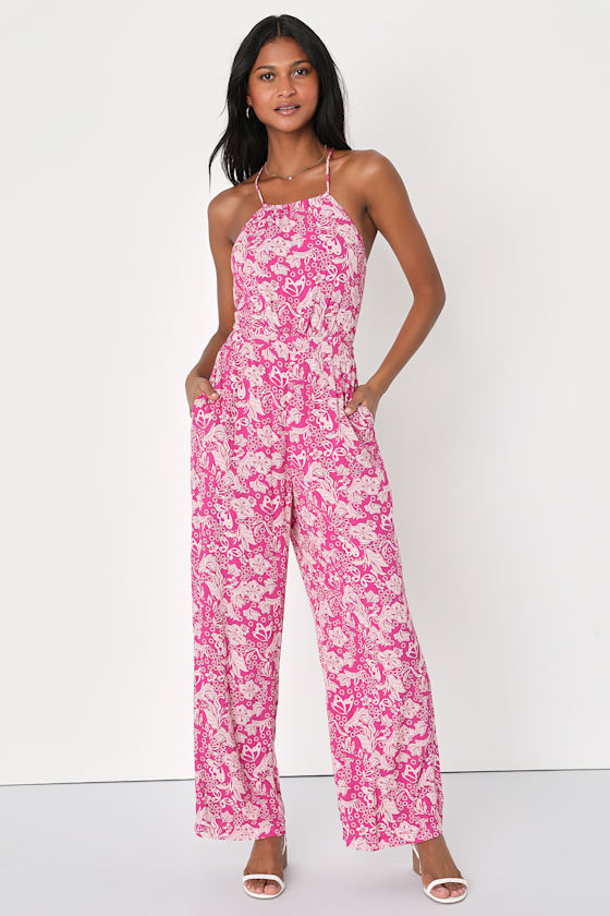 Floral Print Tie Front Jumpsuit