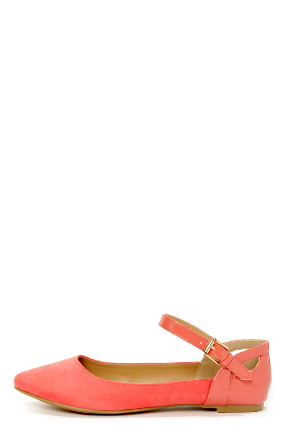 City Classified Calc Dark Salmon Ankle Strap Pointed Flats - $28.00 - Lulus