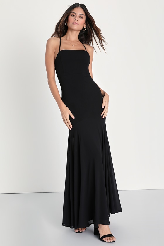 Lulus Charming Endearment Black Lace-up Trumpet Maxi Dress