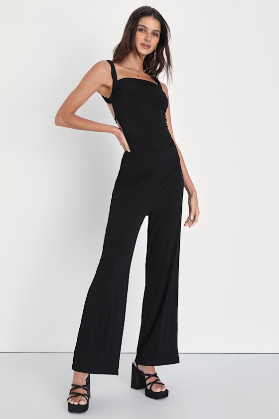 Black Rib Knit Jumpsuit main image 1