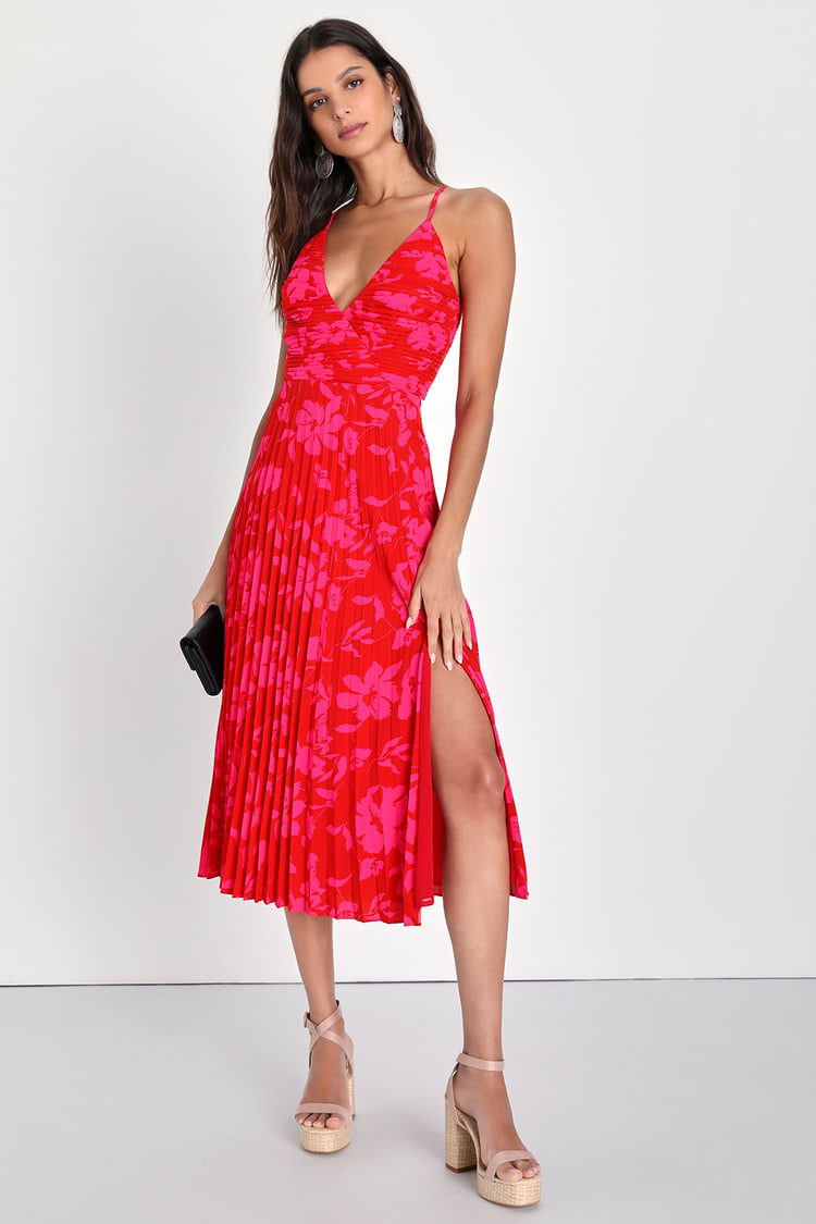 Vibrant Pleated Midi Dress