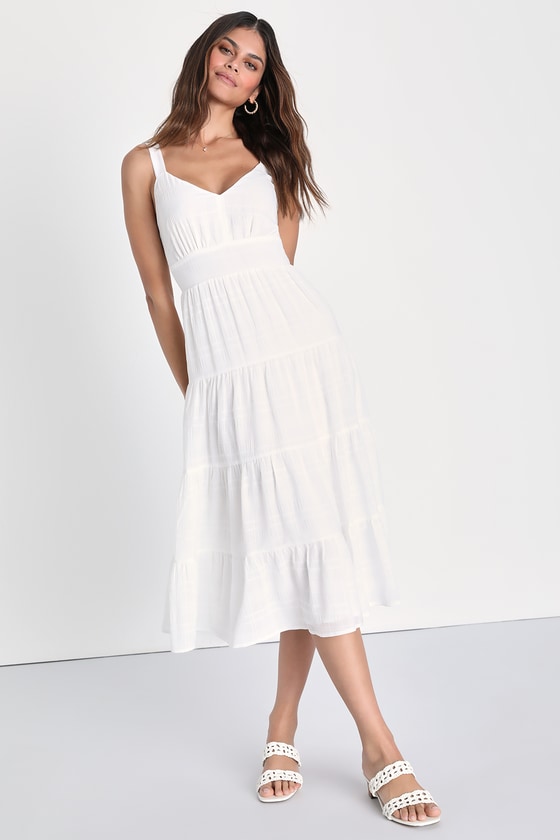 White Midi Dress - Tie-Back Midi Dress - White Tiered Midi Dress - Lulus