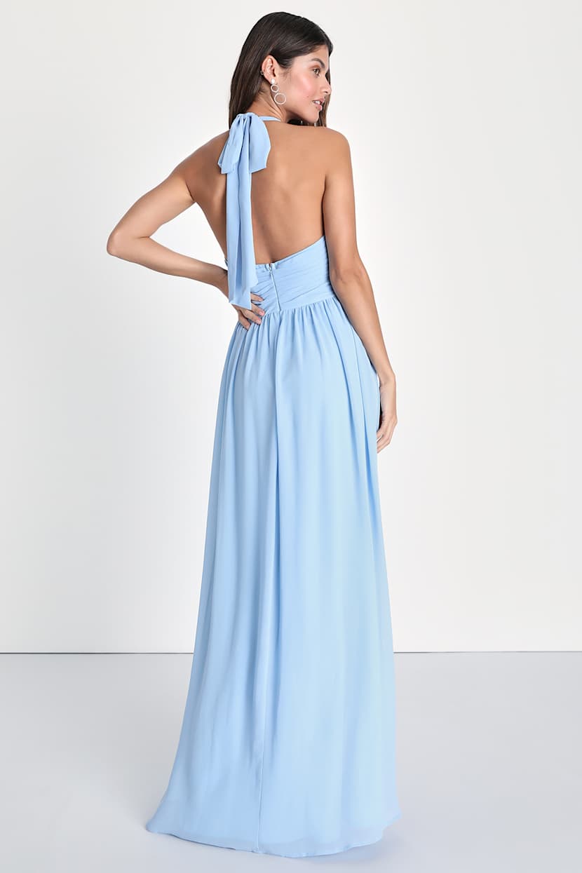navy blue dress for baby girl Light Blue Pleated Maxi Dress - Halter Maxi Dress - Chiffon Dress