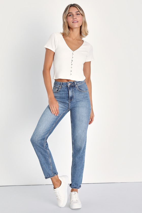 ◇KHAKIPOINT◇ Ribbed Button Tshirt ivory Cute Ivory Top - Short Sleeve Top - Button-Up Top - Crop Top