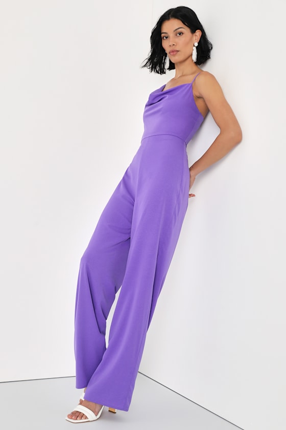 Purple Jumpsuit Asymmetrical Jumpsuit Cowl Neck Jumpsuit Lulus